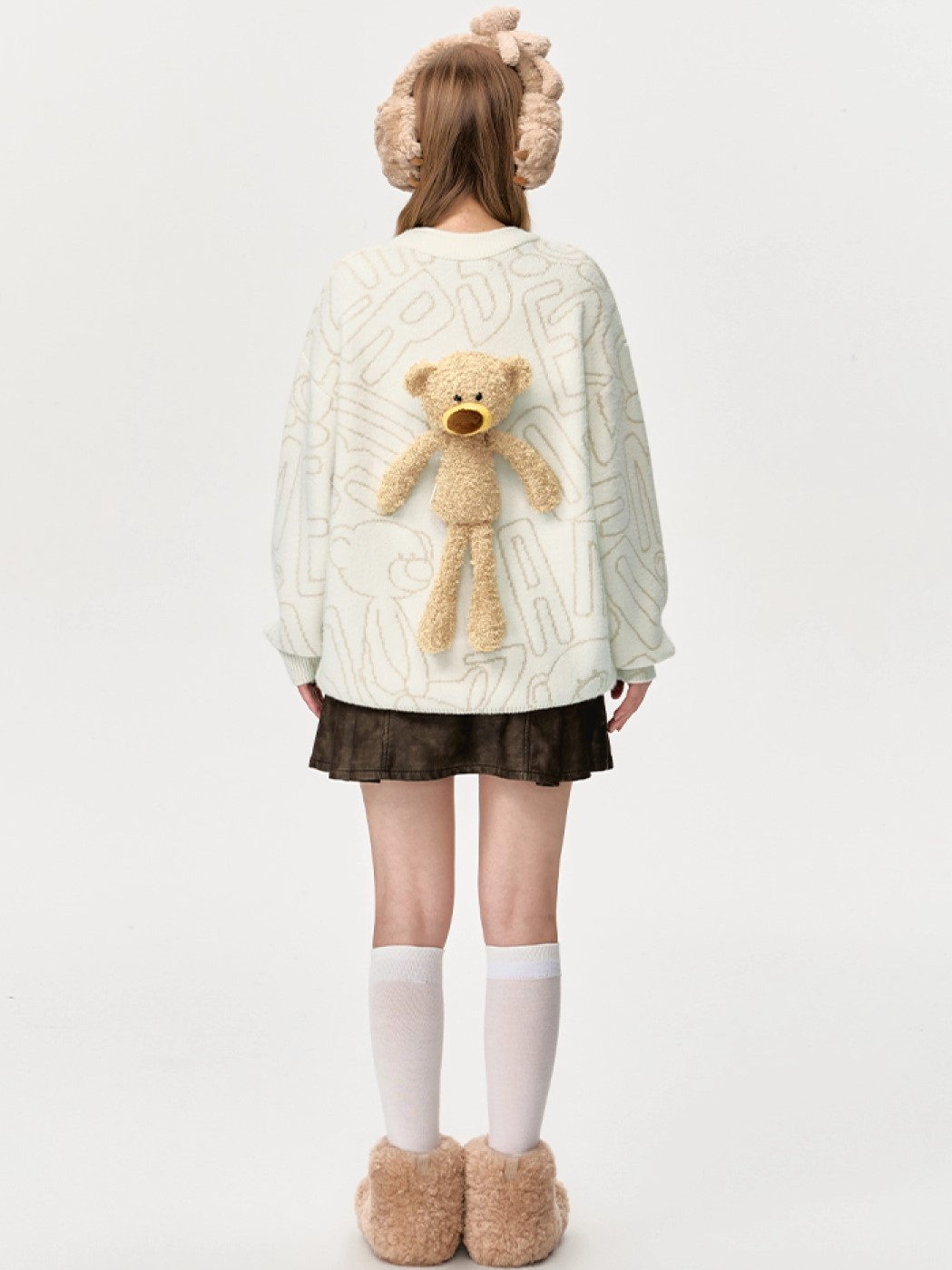Áo gấu thời trang 13DE Marzo Bear Logo Sketch Jumper Beige 9